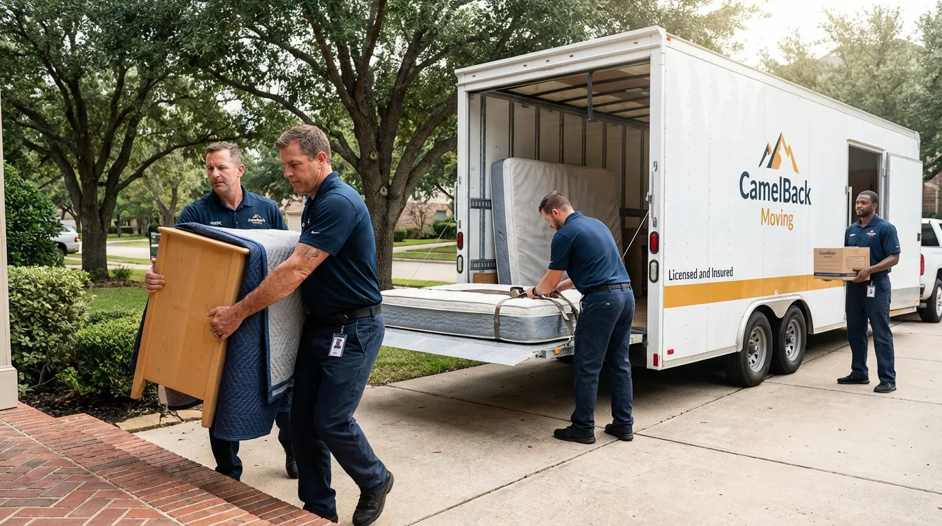 Crew loading residential truck for cross-state move from Lake Elsinore, CA